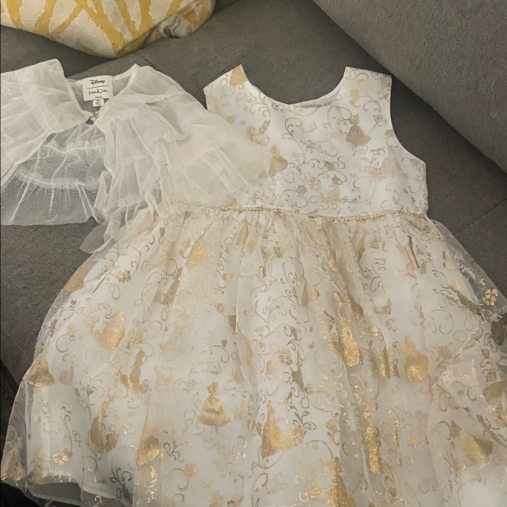 Disney White and Gold Sparkle Tulle Party Dress with Sheer Bolero